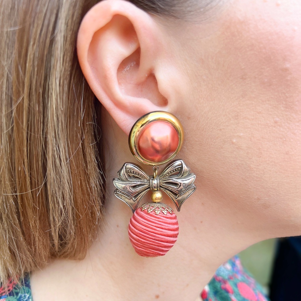 Vintage 1980s Statement Resin and Cord Bow Earrings